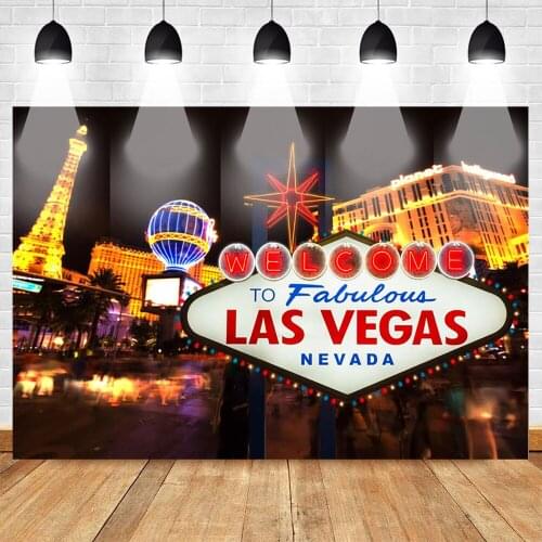 Las Vegas Photography Backdrops Famous Tourist Sites Classical Sign Photo Background Lighting Night City Birthday Party Banner