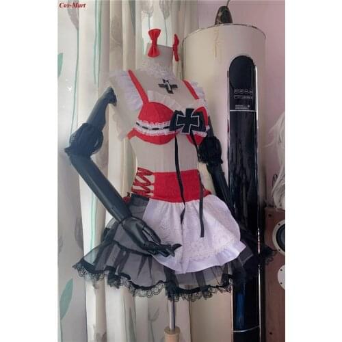 Game Azur Lane Prinz Eugen Cosplay Costume Fashion Red Maid Uniform Anime Expo Activity Party Role Play Clothing Custom-Make Any