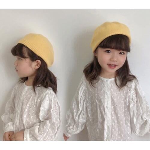 Korean Baby Hat Berets For Girls Vintage Autumn Winter Knitted Cap Infant Girl Bonnets Beret Hats Accessories Chapeau Enfants