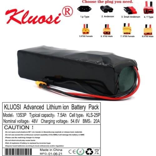 KLUOSI 13S3P 48V 7.5Ah 8Ah 750W 54.6V Lithium Battery Pack with 20A BMS for Electric Scooter E-bike Electric Bicycle Scooter Etc