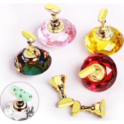 1Pc Magnetic Nail Holder + 5 Tips Practice Training Display Stand Crystal Holders Alloy False Nail Tip Salon DIY Manicure Tools