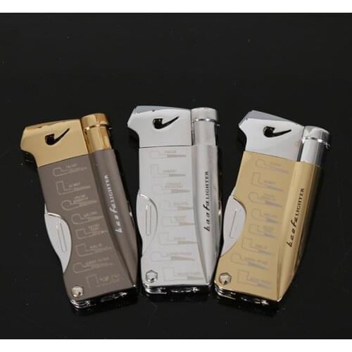 New Multifunction Design Metal Lighters Torch Flame Straight windproof Cigarette Lighter Inflatable Gas Butane fire Gift