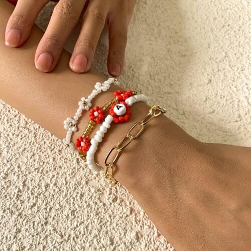 Trendy Ethnic Charm Bracelets Womens Red Little Daisy Measle Acrylic Letter Hollow Out Alloy Bracelets Jewelry for Girls
