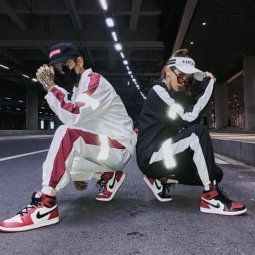 Mens Tracksuit Sports Suit, Mens Reflective Strip Suit, Working Clothes, Mens Wear 2PCS Womens Tracksuit Women Sets