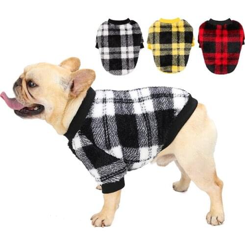Winter Autumn Warm Dog Clothes Small Medium Dogs Soft Fleece Sweater Puppy Skin-Friendly Clothing Plaid Shirt For French Bulldog