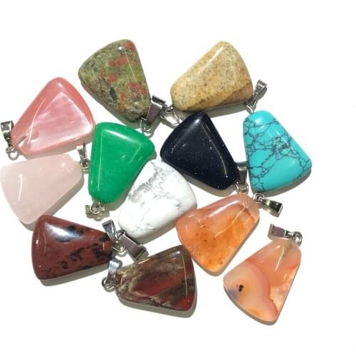 2 Pcs Natural Stone Pendant Necklace Accessories Trapezoidal Crystal Agates Stone Charms for Jewelry Making Bracelet Earrings