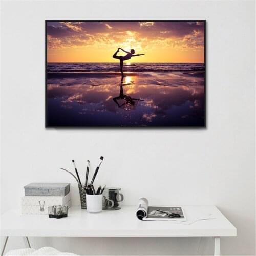 Salon Yoga Dance Girl Sport Poster Yoga Girl Wall Art Picture Kids Room Poster Beach Sunset Charming Women Cuadros Decoracion