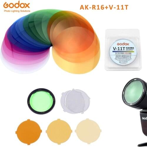 Godox AK-R16 Magnetic Mount Diffuser Plate with V-11C V-11T 30pcs Color Effect Gel Sets for Godox V1 Series FlashLight Speedlite