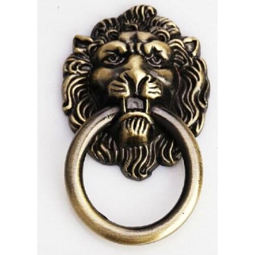 Bronze lion head funiture handles Wardrobe drawer cabinet pulls Antique rings hanging knobs European retro single dresser handle
