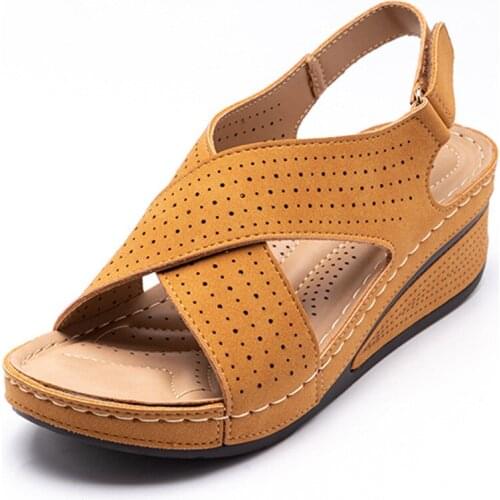 Womens Sandals Summer 2021 New Womens Slope with Thick Bottom Hollow Mother Shoes Large Size Foreign Trade Sandals