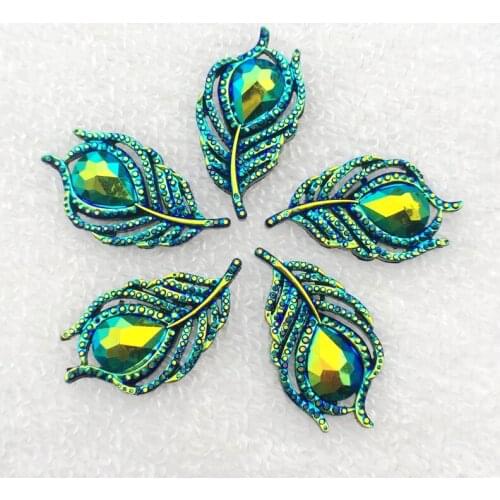 50pcs/lot 20*38mm AB resin Rhinestones Crystal Flat Back button Peacock Feathers For Sale Costume Centerpieces -B078*5