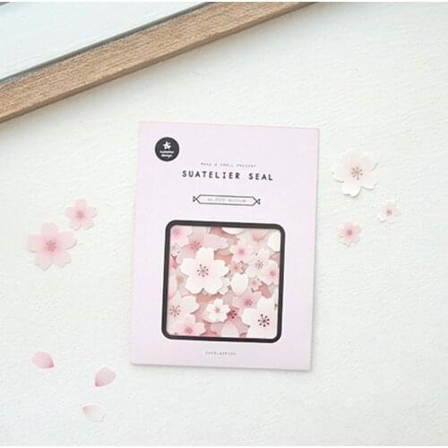 Suatelier Oriental Cherry Stickers Paper Scrapbooking Material Pink Flower Junk Journal Decorative Cutting Die DIY Sticker