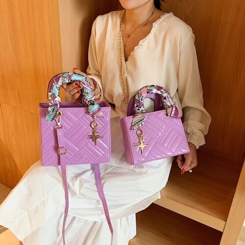 Bags for Women Fashion Bright Silk Scarf Womens Square Handbag Crossbody Bags for Women Solid Color High Quality Messenger Bag