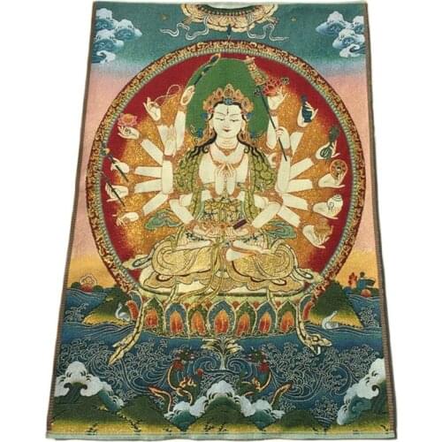 Tibetan Buddha Silk Embroidery Nepalese Golden Silk Old Thangka Portrait Weaving Embroidery Avalokitesvara Thangka