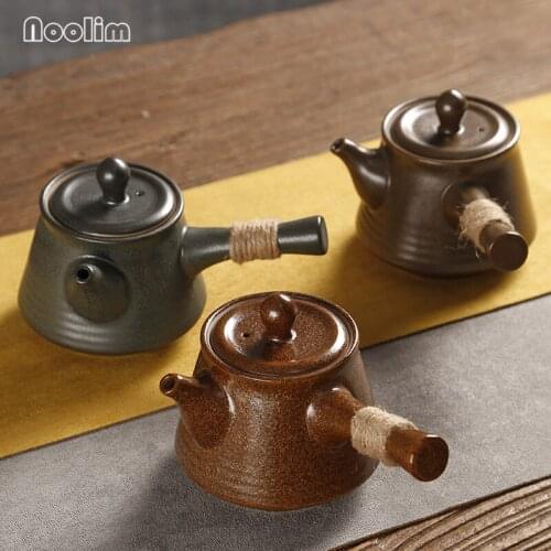 Japanese Coarse Pottery Tea Pot with Handle Handmade Kettle Ceramic Retro Small Teapot Tea Maker Kung Fu Tea Set Teaware 300ML