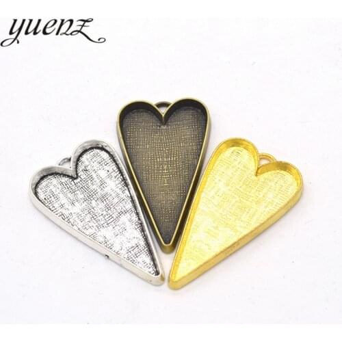 YuenZ 2pcs 3 Colors Necklace Pendant Setting Cabochon Base Tray Bezel Blank Fit 50*26mm Heart Cabochon Jewelry Making C02