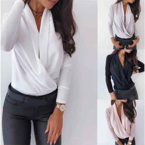 Womens V-neck Long Sleeve Blouse Office Formal Shirt