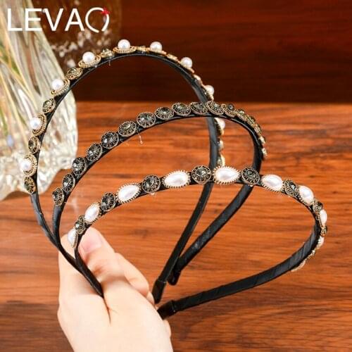 Levao Rhinestone Pearl Headband for Women Hair Bands Headwear Elegant Hairband Hoop Bezel Hair Accessories Headwear