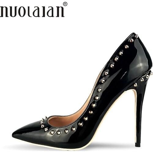 Brand Women Pumps Sesy High Heels Rivet Womens Shoes Pointed Toe High Heels Wedding Shoes Woman