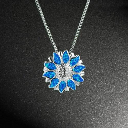 New Fashion Imitation Opal Pendant Necklace for Women Statement Jewelry Accessories Cute Women Sunflower Flower Necklace