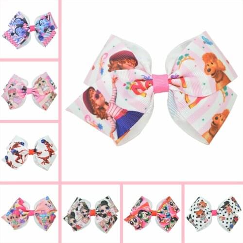SUPWRF 1 PCS 4.5'' girls Printed grosgrain ribbon Bows Clips Girls hair Boutique Headware Kids Hair Accessories T0929