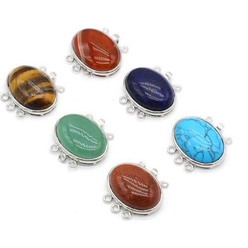 1pcs Natural Egg Shape Alloy Lapis Lazuli Gold Sand Stone Connector Pendant For Women Jewelry Necklace Accessories Size 26x26mm