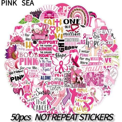 10/30/50Pcs/set Pink Ribbon Cartoon Prevention Sign Graffiti Mix Stickers For Diy Luggage Case Skateboard Laptop Phone Kids