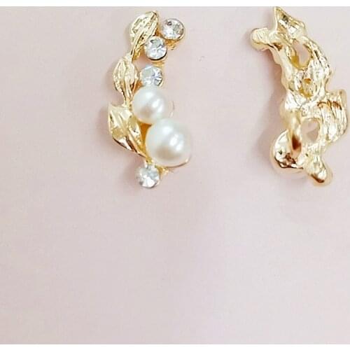 10 PCS 9*20mm Metal Rhinestone Imitation Pearl Leaves DIY Handmade Hair Accessories Decorations Jewelry Making