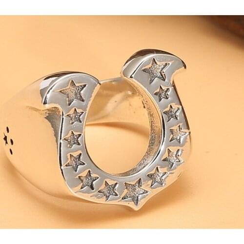 100% 925 sterling silver jewelry vintage Thai silver horseshoe star ring male