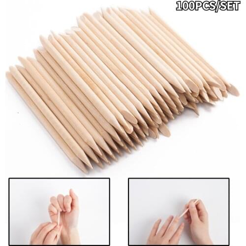 100Pcs Nail Art Wood Stick Dead Skin Push Point Drill Stick Double End Cuticle Pusher Professional Manicure Tool Set