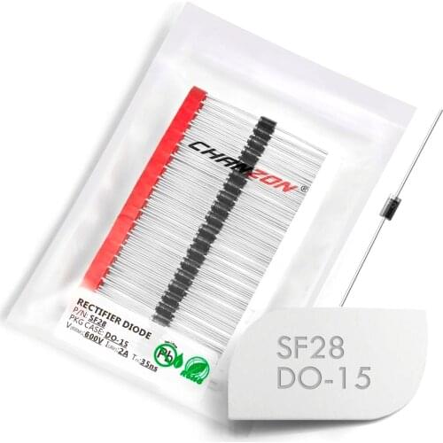 100 Pcs) SF28 Super Fast Recovery Rectifier Diode 2A 600V 35ns DO-15 (DO-204AC) Axial 2 Amp 600 Volt SF 28 Diodes