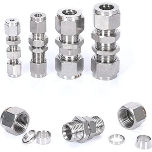 2pcs Fit Tube O/D 3-25mm 1/8" 1/4" 3/8" 1/2" 3/4" 304 Stainless Equal Bulkhead Ferrule Pneumatic Air Compression Fitting