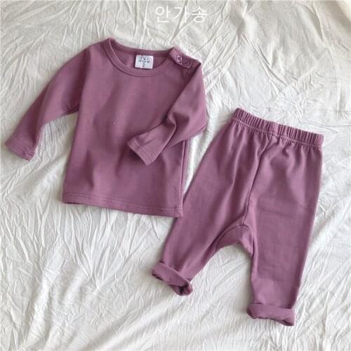 2021 Spring and autumn baby baby solid color cotton warm home clothing baby underwear toddler boy clothes