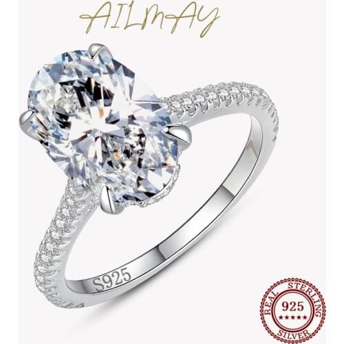 Ailmay Genuine 925 Sterling Silver Luxury Oval Sparkling Finger Ring Classic Jewelry For Women Classic Wedding Accessories