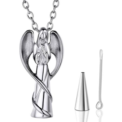 Angel Cremation Stainless Steel Pendant Necklace Ashes Keepsake Holder Memorial for Men Women Urn Jewelry