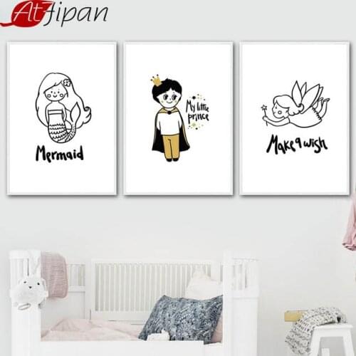Atfipan Cartoon Prince Mermaid Nordic Posters Modern Home Decorative Minimalist Painting Wall Pictures Canvas Art Decoration