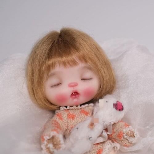 BJD doll simulation hair suitable for 1/8 and OB11 fashion cute air bangs inside the button pear hair mohair red brown champagne