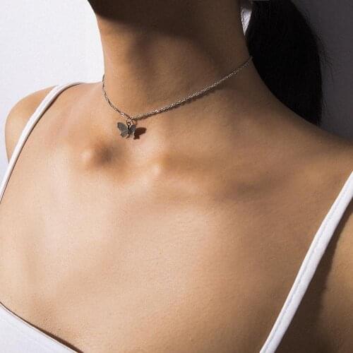 Vintage Metallic Gold Chain Butterfly Pendant Necklace Butterfly Pendant Women Ladies Necklace Jewelry for Valentines Day Gifts
