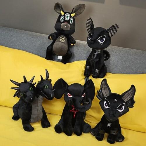 Black Demon Plush Toys Anime Unicorn Elephant Snake Monster Stuffed Evil Plushie Game Dolls Three Eyes Rabbit Two Head Dragon