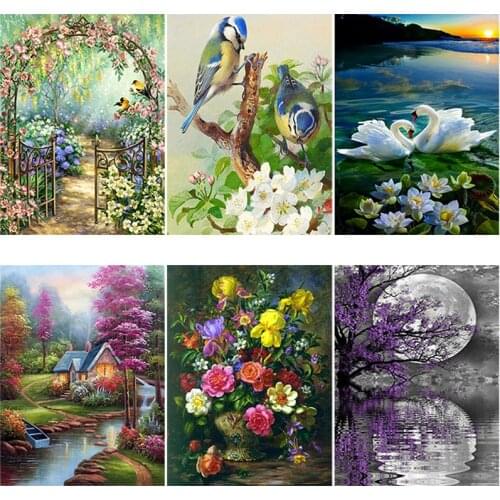 DIY 5D Diamond Painting Flower Diamond Embroidery Landscape Waterfall Cross Stitch Full Round Drill Rhinestone Mosaic Home Decor