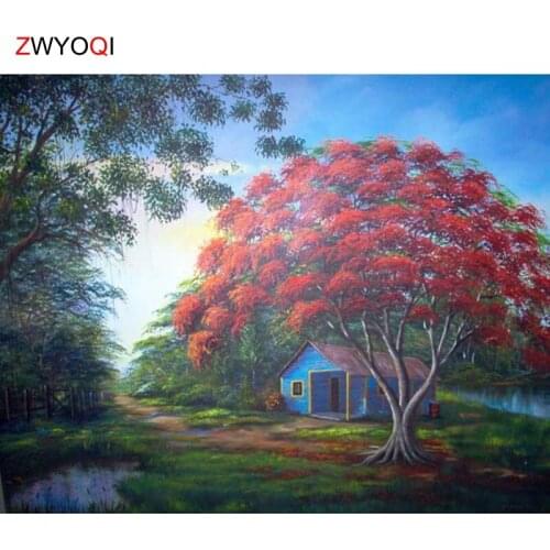 DIY Diamond painting Cross stitch Full Round Diamond mosaic Maple leaf Full Square Diamond embroidery house Big tree maple leaf