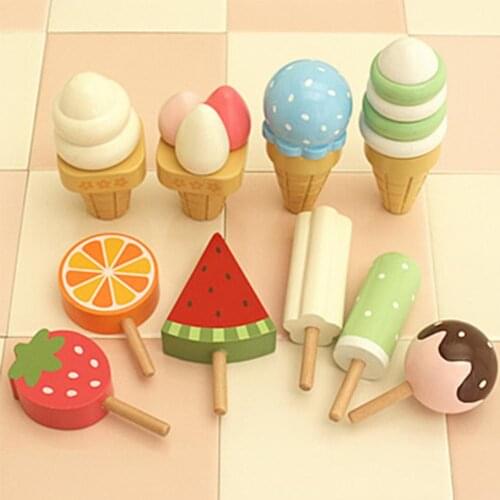 Simulation Kids Magnetic Ice Cream with Display Stand Wooden Toy Birthday Gift