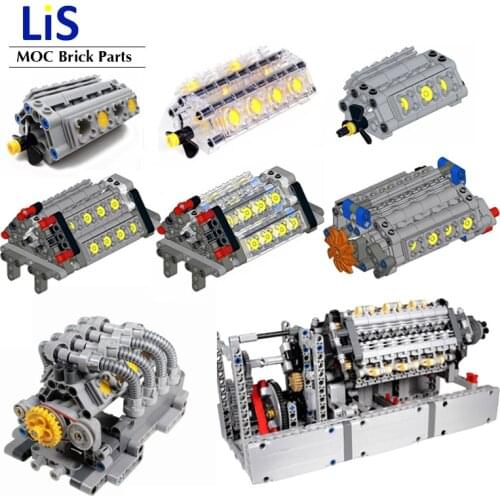 MOC Technic V8 eight-cylinder engine unit V3 V6 V8 V12 W12 V16 W16 engine Building Block Bricks Kits Parts Children DIY Toys