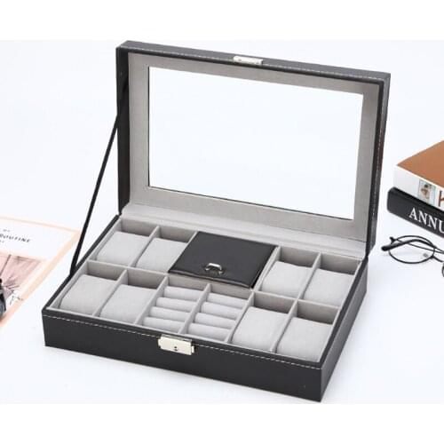 Watch Box 10-Slot Leather Watch Case Organizer Watch Holder Jewelry Storage Box Organizer for Rings Bracelet Display Holder Case