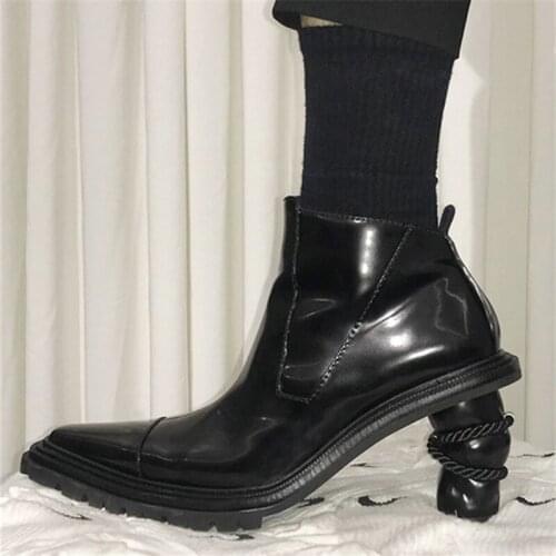 Fashion Strange Heel Women Ankle Boots Pointed Toe Autumn Boots Female Short Booties Dress Shoes Woman High Heel Botas Mujer