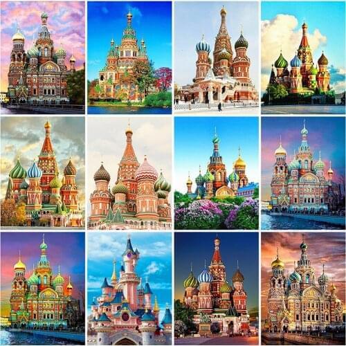 MomoArt 5D DIY Diamond Painting Castle Rhinestone Art Diamond Embroidery Landscape Diamond Mosaic Full Layout Home Decorations