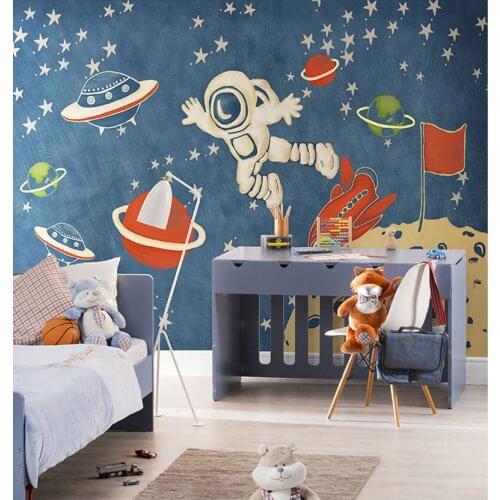 Cartoon Spacecraft Wallpaper Mural 3d Wall Photo Mural for Kids Room Sofa Background 3d Outer Space Wall paper Mural Decor