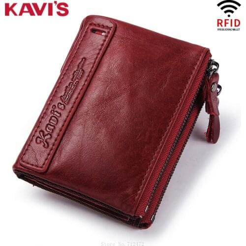 KAVIS Genuine Leather Business Wallet Men RFID Anti-theft Zipper Wallet Male Coin Purse Card Holder