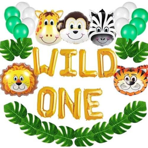 Golden letter wild one balloon set baby birthday decoration animal head turtle leaf set