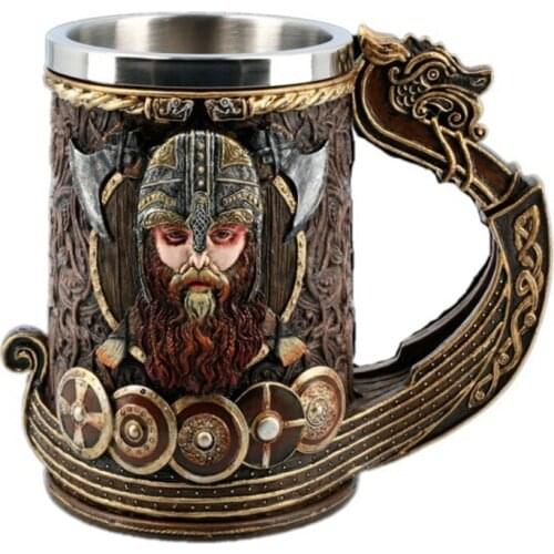 2021 New Creative Viking Pirate Beer Mug Unique Design Coffee Cup Stainless Steel Retro Simulation Personalized Classical Handle